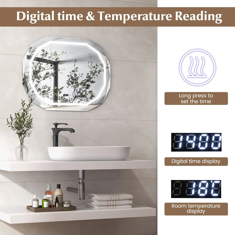 Anti-Fog Bathroom Mirror with 3 Color LED Light Memory Function by DirectDeals