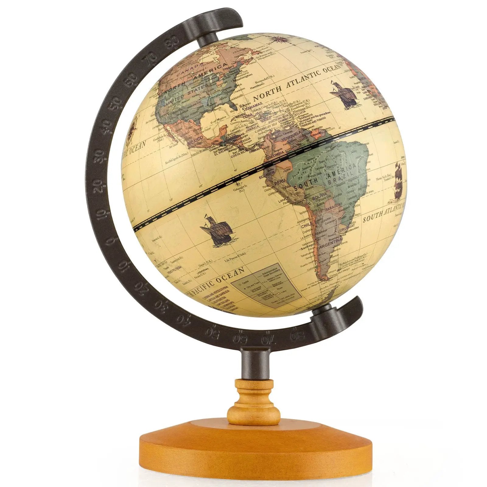 Antique Globe Dia 5.5 Inch Mini Rotating World Globe with Wooden Base-Brozen by DirectDeals