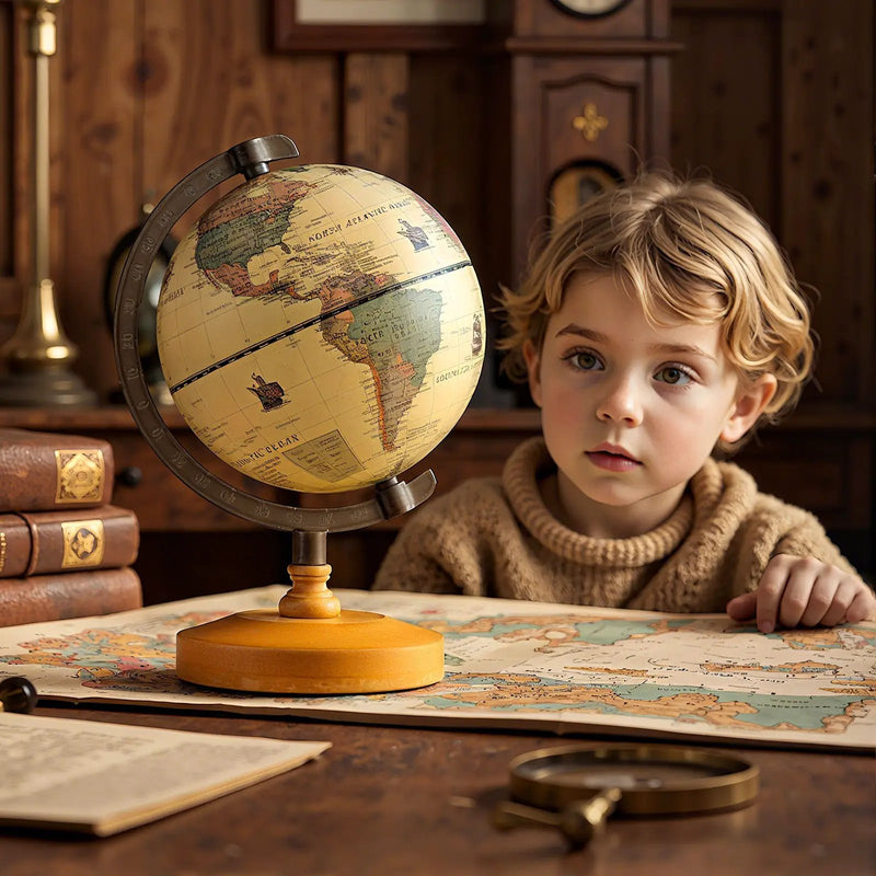Antique Globe Dia 5.5 Inch Mini Rotating World Globe with Wooden Base-Brozen by DirectDeals