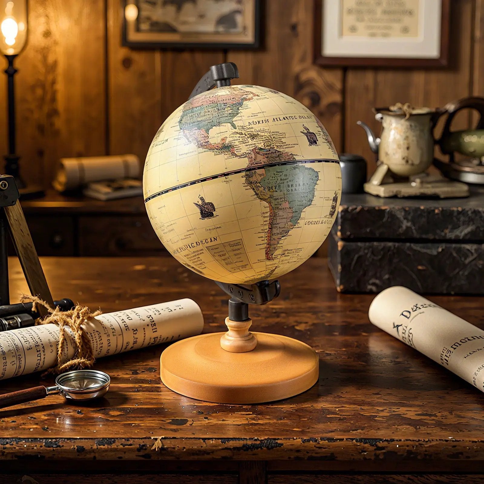 Antique Globe Dia 5.5 Inch Mini Rotating World Globe with Wooden Base-Brozen by DirectDeals