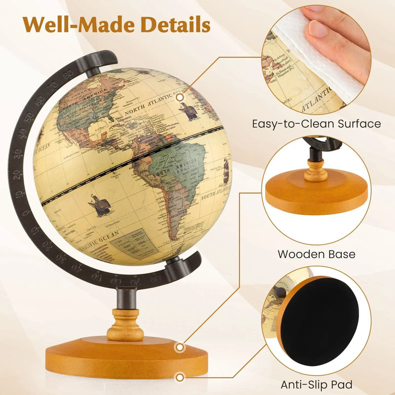 Antique Globe Dia 5.5 Inch Mini Rotating World Globe with Wooden Base-Brozen by DirectDeals