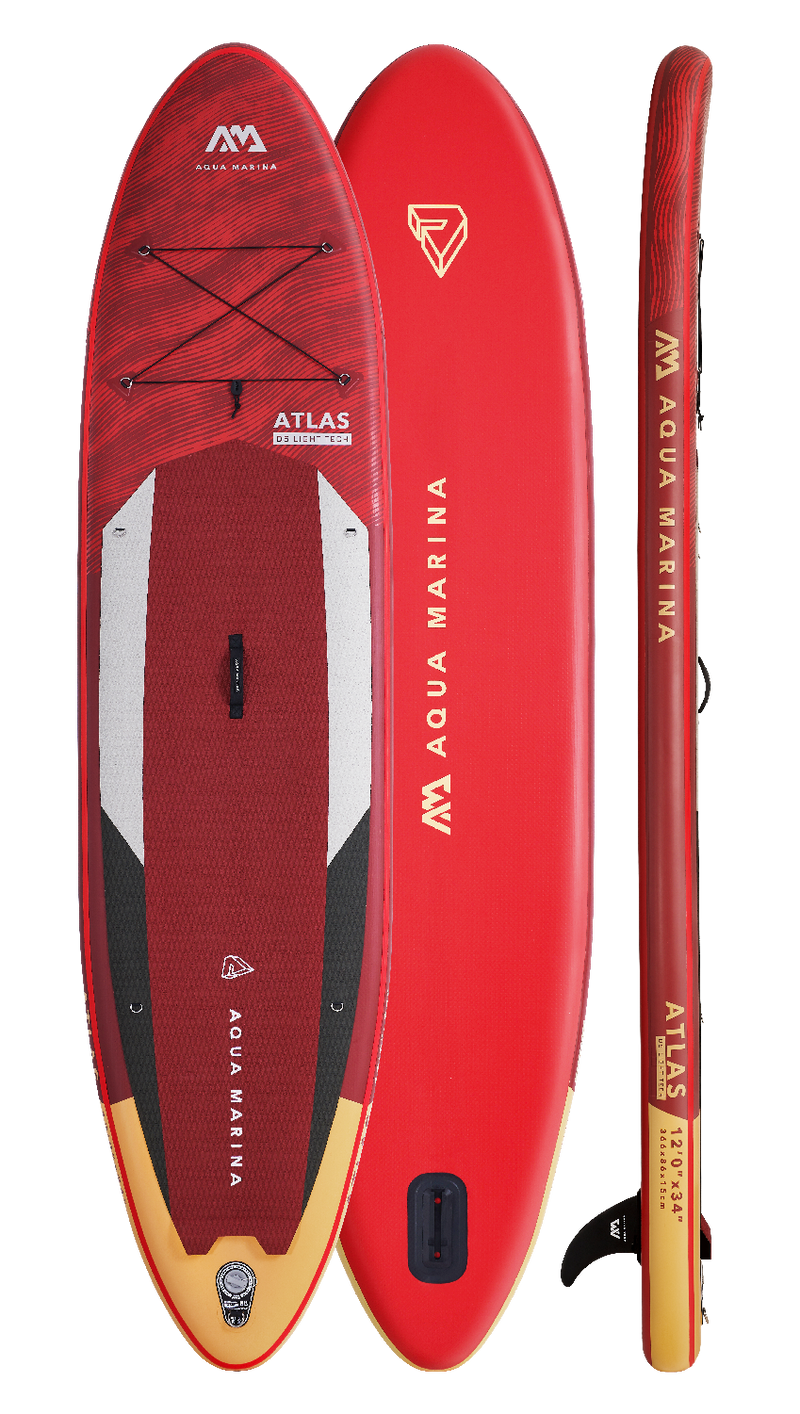 Aqua Marina ATLAS 12'0" Inflatable Paddle Board All-Around Advanced SUP, packed in its shipping crate