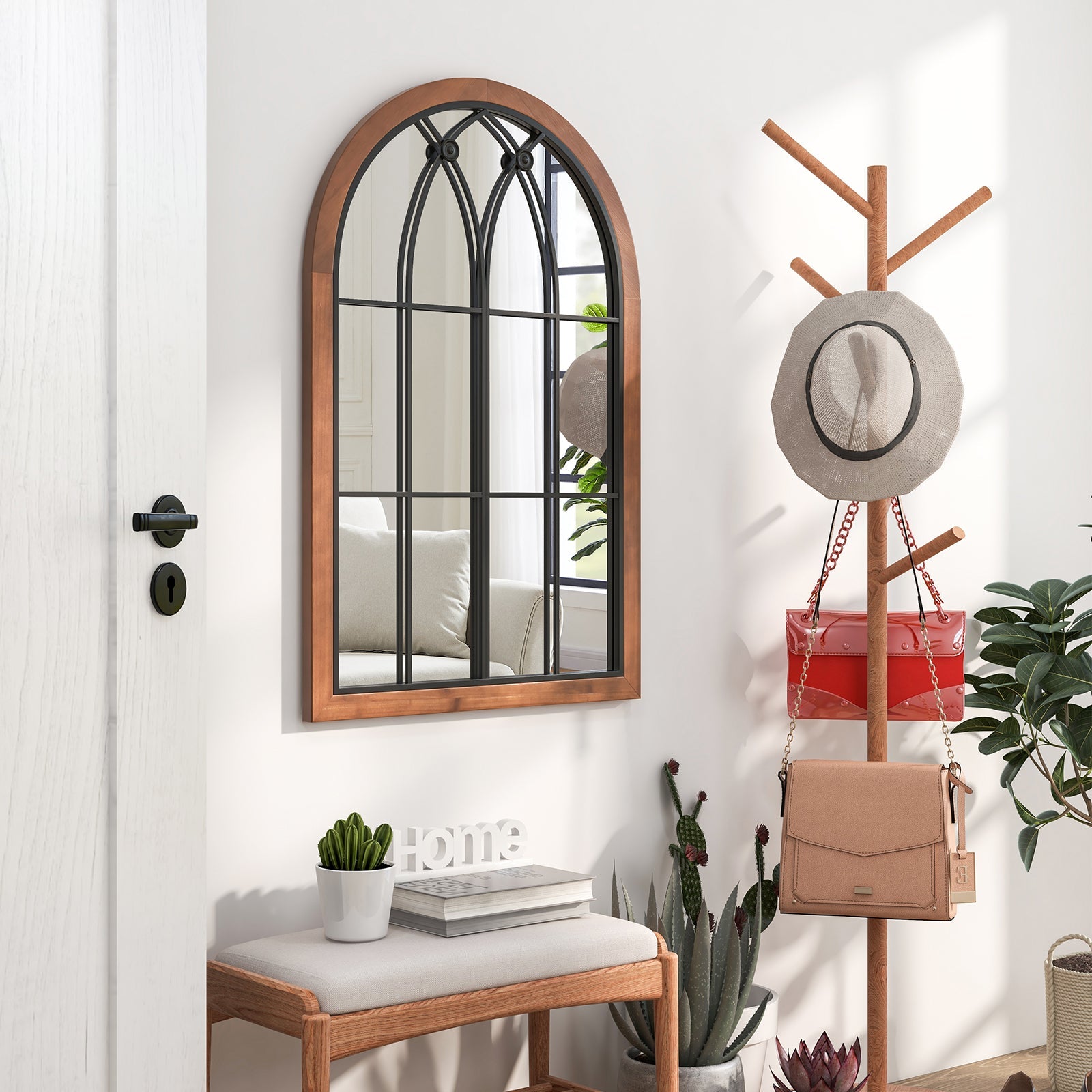 Arched Window Finished Mirror with Back Board-Natural by DirectDeals