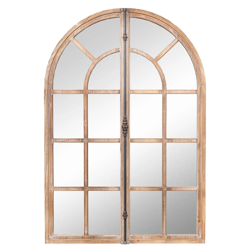 Arched Window Pane Farmhouse Wall Mounted Decorative Mirror-Nature by DirectDeals