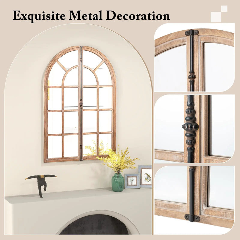 Arched Window Pane Farmhouse Wall Mounted Decorative Mirror-Nature by DirectDeals