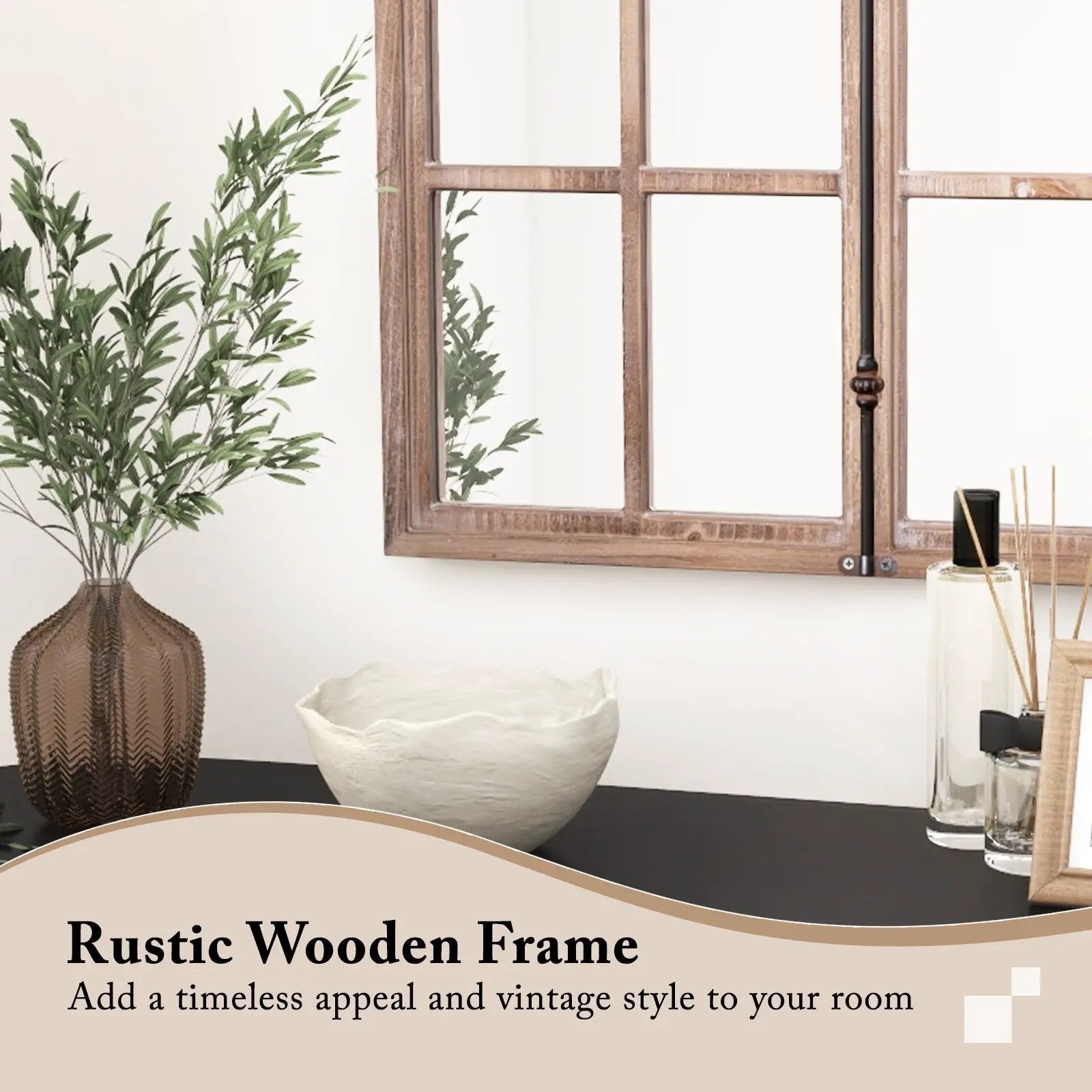 Arched Window Pane Mirror Wall Mounted for Living Room and Entryway-Natural by DirectDeals