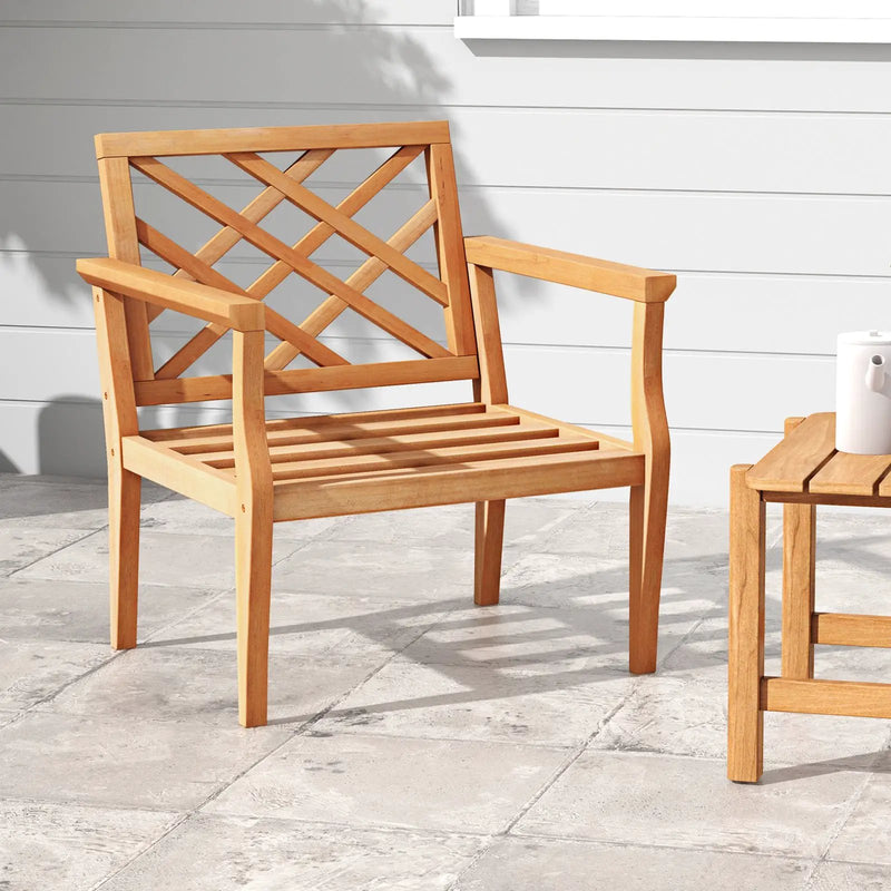 Teak Wood Slatted Patio Chair Armchair with Cozy Backrest and Armrests by DirectDeals