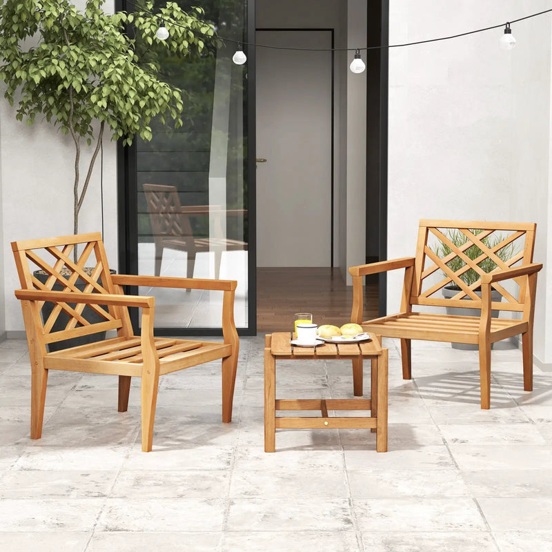 Teak Wood Slatted Patio Chair Armchair with Cozy Backrest and Armrests by DirectDeals