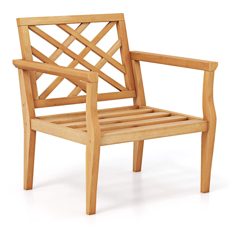 Teak Wood Slatted Patio Chair Armchair with Cozy Backrest and Armrests by DirectDeals