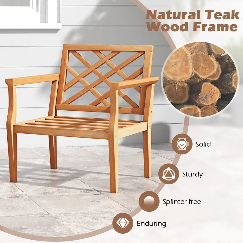 Teak Wood Slatted Patio Chair Armchair with Cozy Backrest and Armrests by DirectDeals