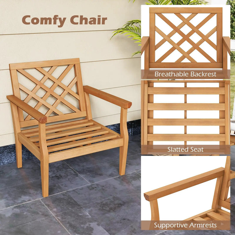 Teak Wood Slatted Patio Chair Armchair with Cozy Backrest and Armrests by DirectDeals