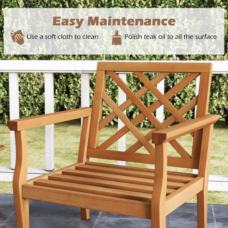 Teak Wood Slatted Patio Chair Armchair with Cozy Backrest and Armrests by DirectDeals