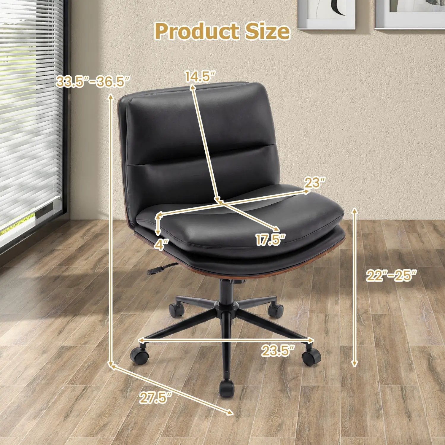 Armless Office Chair with Curved Backrest and Padded Seat by DirectDeals