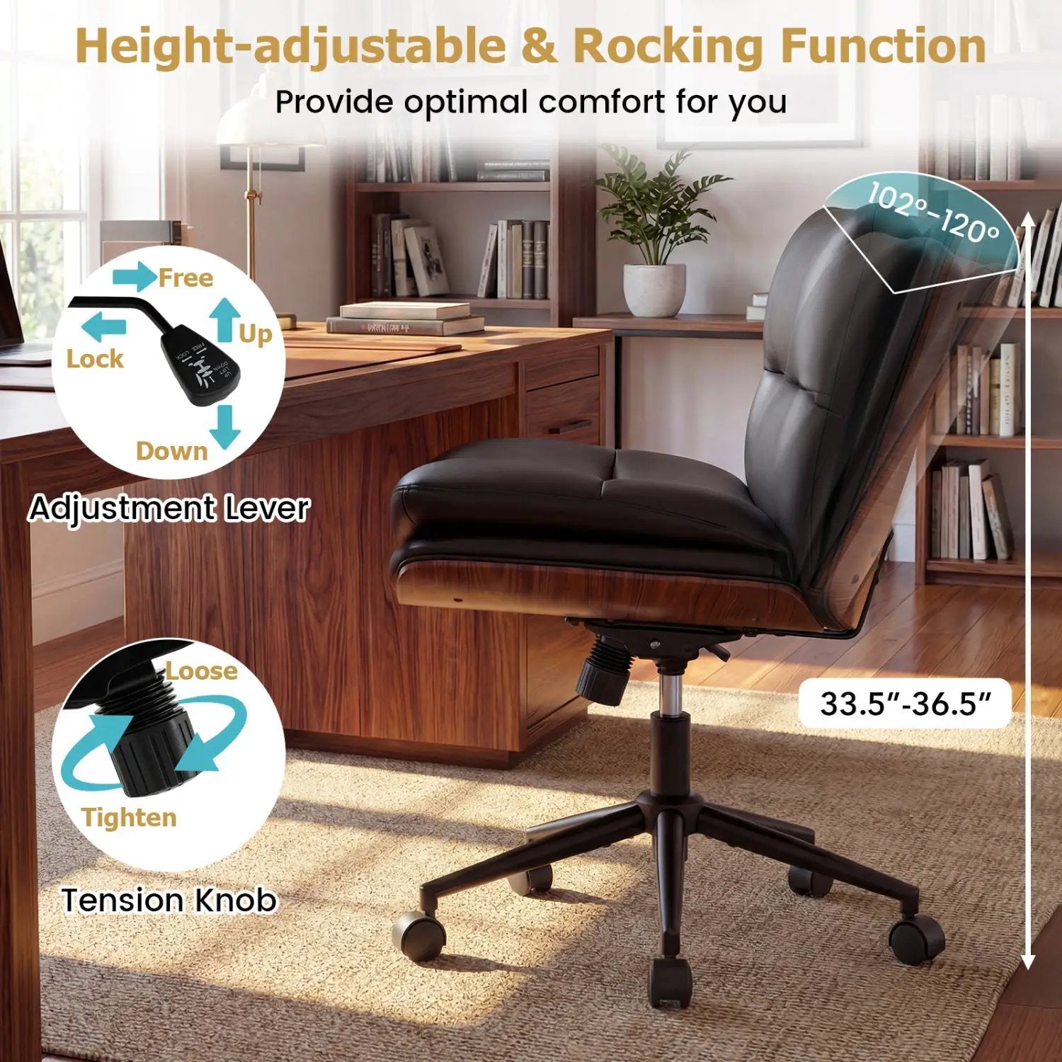 Armless Office Chair with Curved Backrest and Padded Seat by DirectDeals