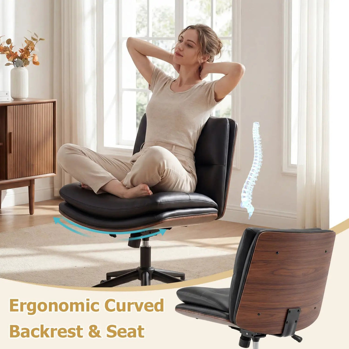 Armless Office Chair with Curved Backrest and Padded Seat, photo 14 of 16