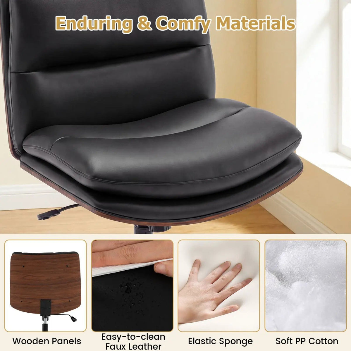 Armless Office Chair with Curved Backrest and Padded Seat, photo 15 of 16