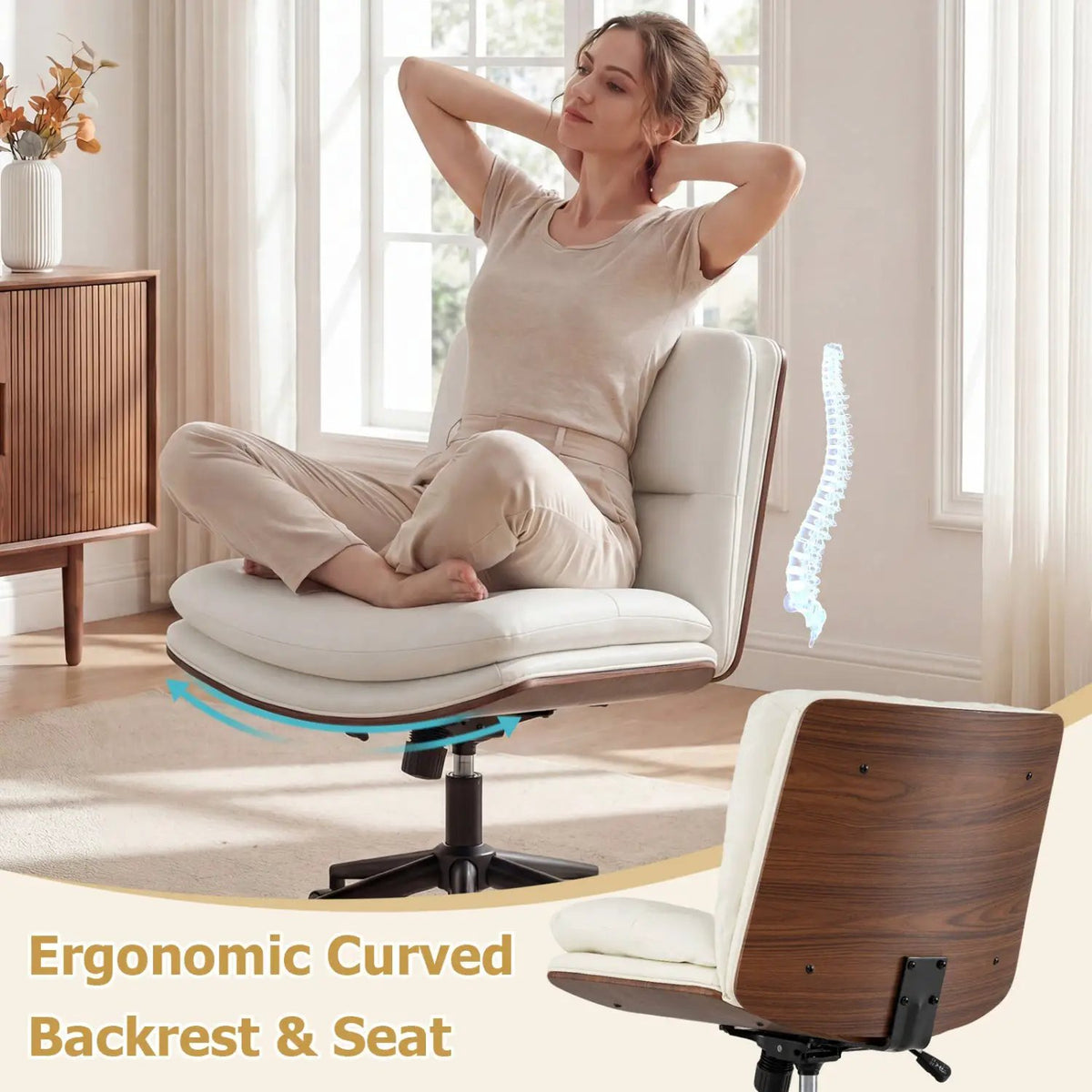 Armless Office Chair with Curved Backrest and Padded Seat, photo 5 of 16