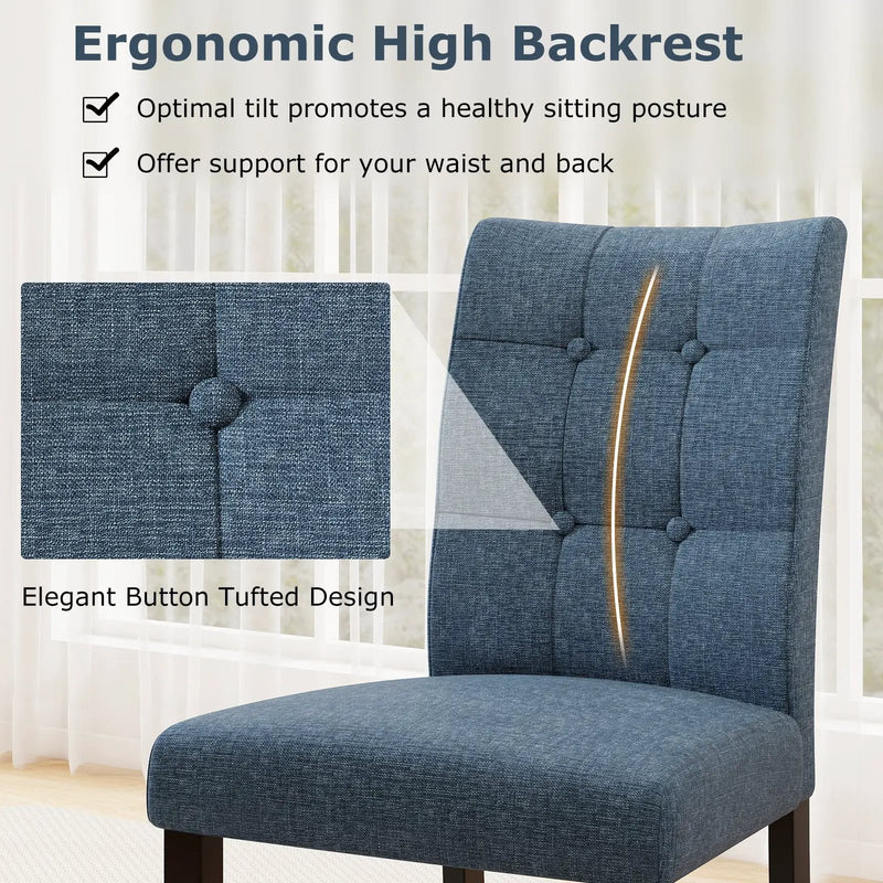 Set of 2 Tufted Dining Chairs Armless with Rubber Wood Legs-Dark Blue by DirectDeals