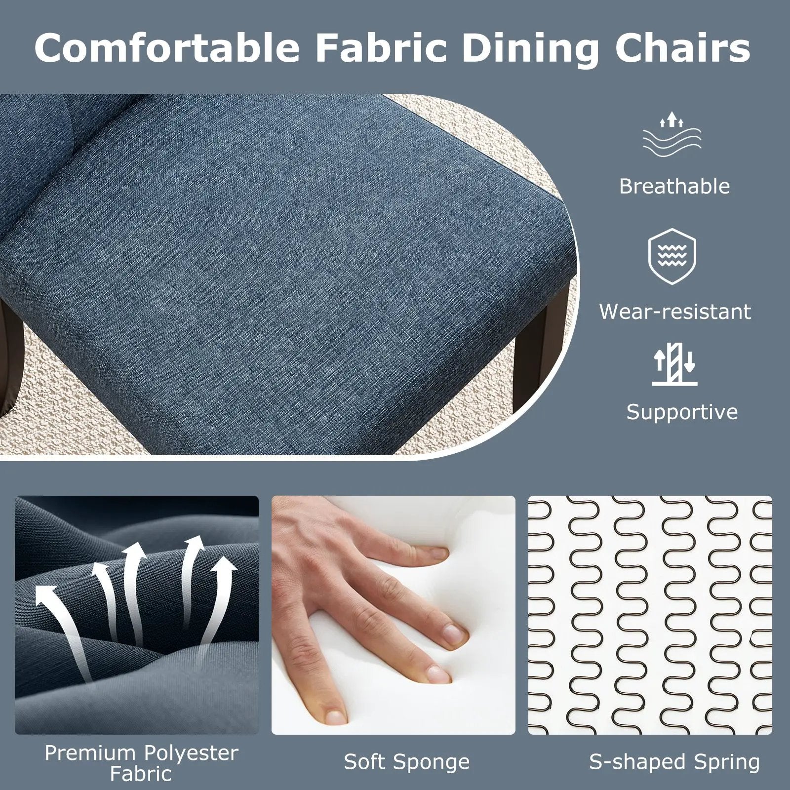 Set of 2 Tufted Dining Chairs Armless with Rubber Wood Legs-Dark Blue by DirectDeals