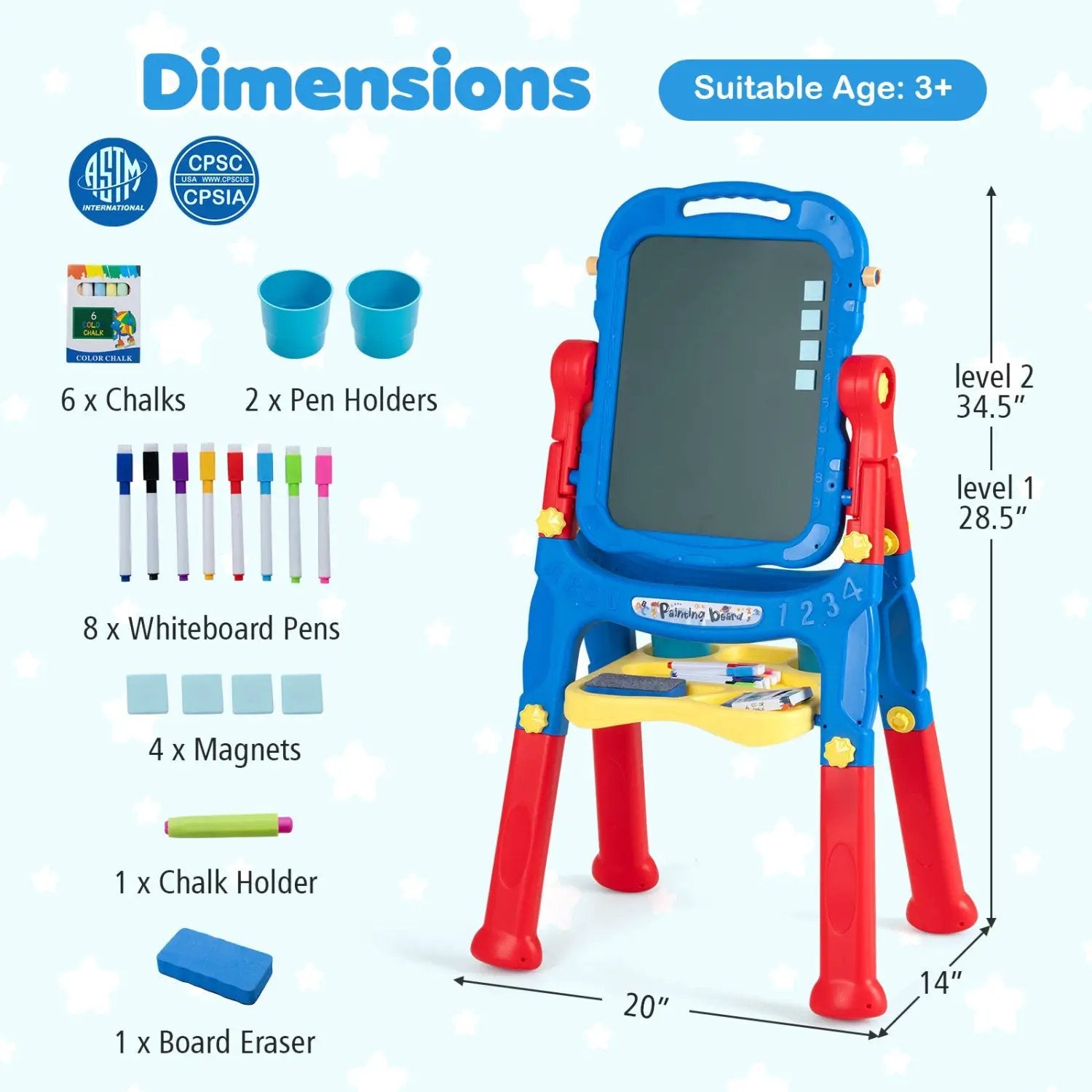 Kids Art Easel with Adjustable Height & 22 Accessories by DirectDeals