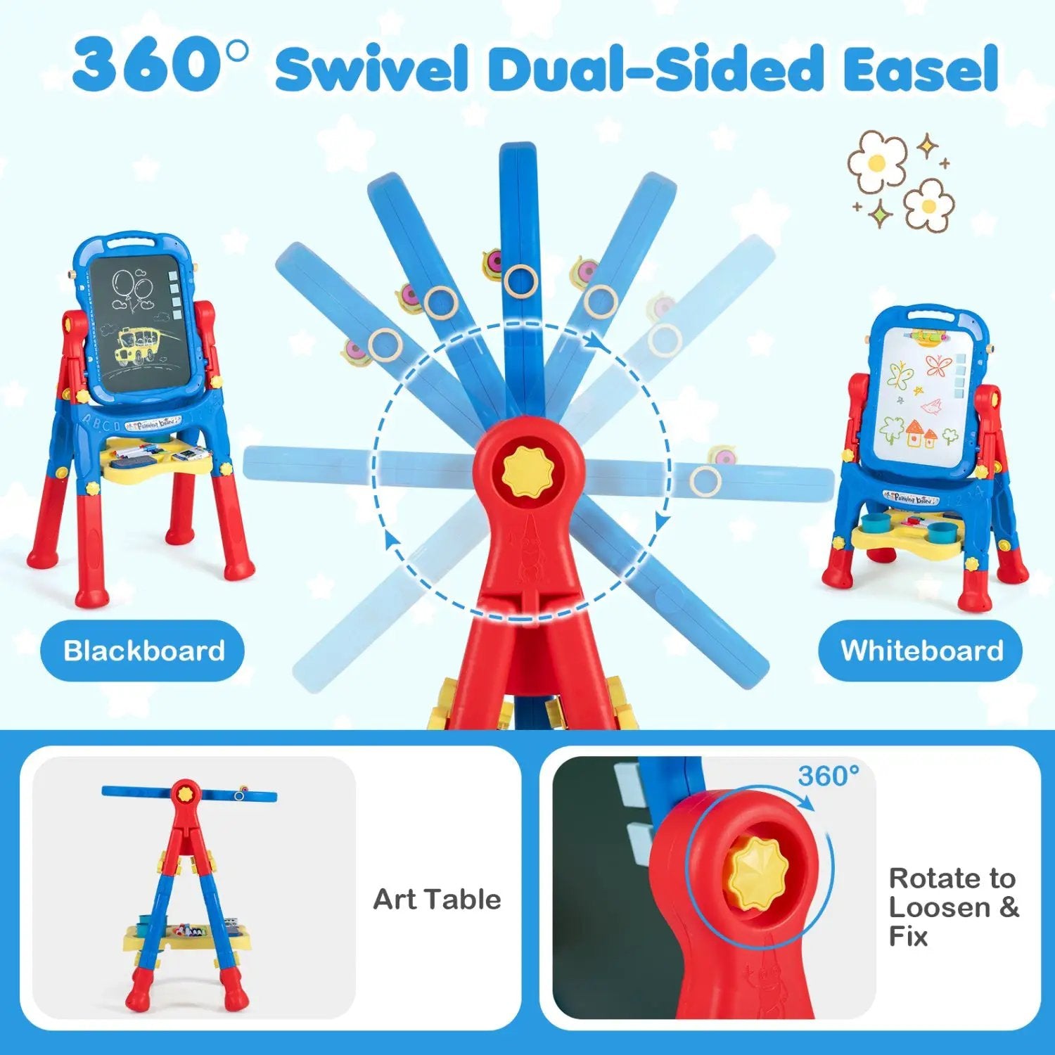 Kids Art Easel with Adjustable Height & 22 Accessories by DirectDeals