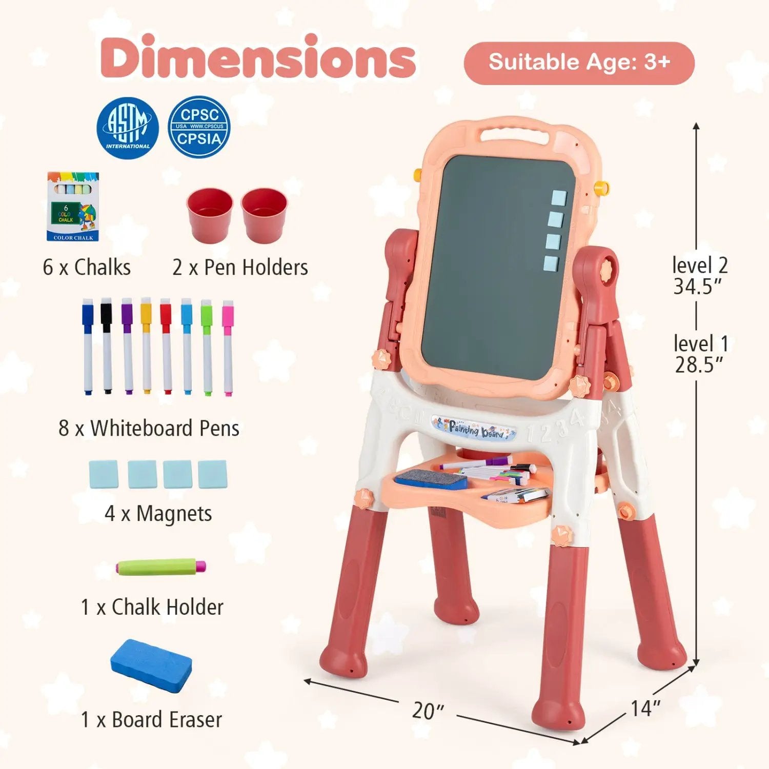 Kids Art Easel with Adjustable Height & 22 Accessories by DirectDeals