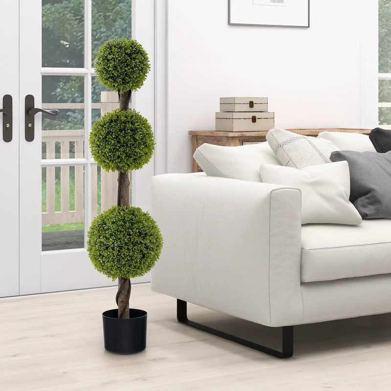 4 FT Artificial Ball Shape Bush Tree with Lush PE leaves and Trunk by DirectDeals