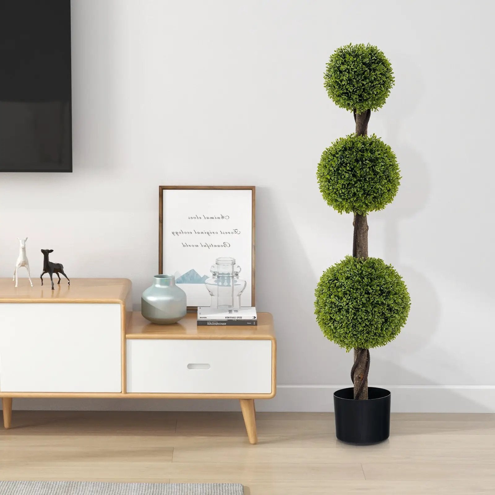 4 FT Artificial Ball Shape Bush Tree with Lush PE leaves and Trunk by DirectDeals