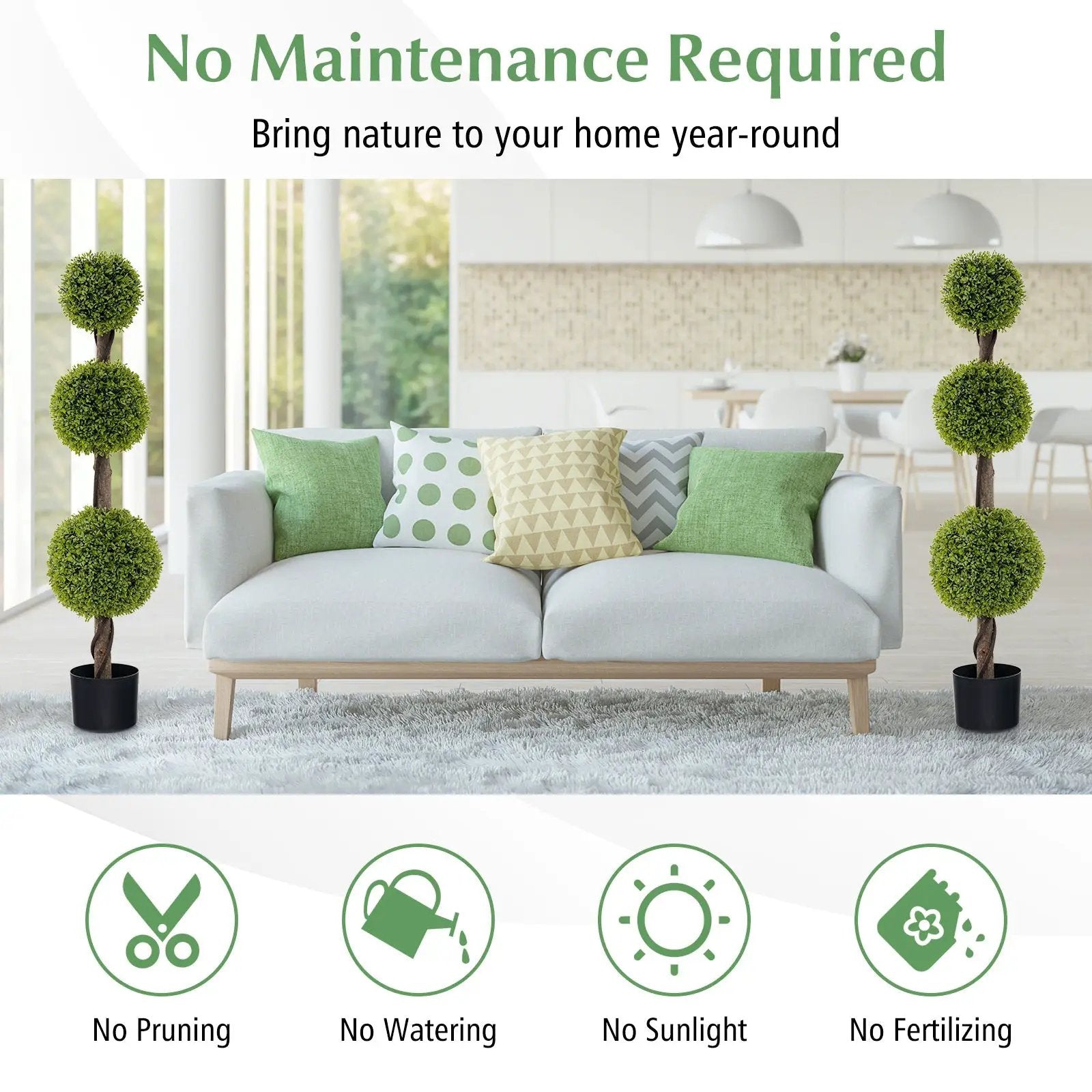 4 FT Artificial Ball Shape Bush Tree with Lush PE leaves and Trunk by DirectDeals