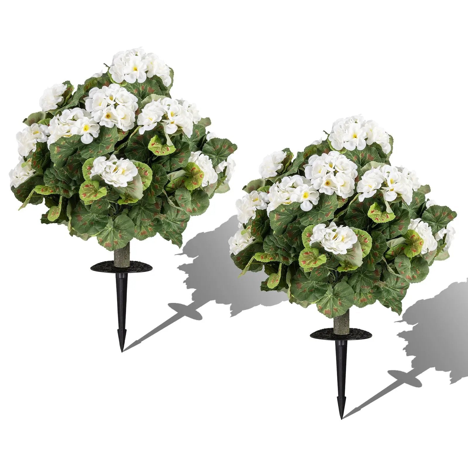 Artificial Begonia Ball Trees Set of 2 13 inch Fake Evergreen Shrubs with Ground Spikes-White by DirectDeals