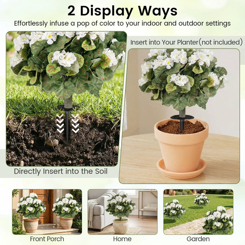 Artificial Begonia Ball Trees Set of 2 13 inch Fake Evergreen Shrubs with Ground Spikes-White by DirectDeals