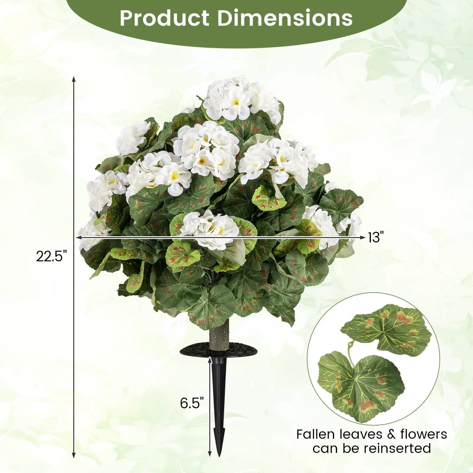Artificial Begonia Ball Trees Set of 2 13 inch Fake Evergreen Shrubs with Ground Spikes-White by DirectDeals