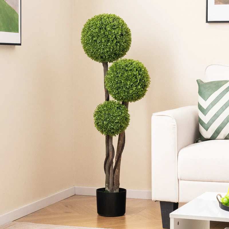 4 FT Artificial Boxwood Topiary Ball Tree in Weighted Pot with Triple Ball by DirectDeals