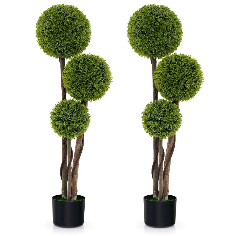 4 FT Artificial Boxwood Topiary Ball Tree in Weighted Pot with Triple Ball by DirectDeals