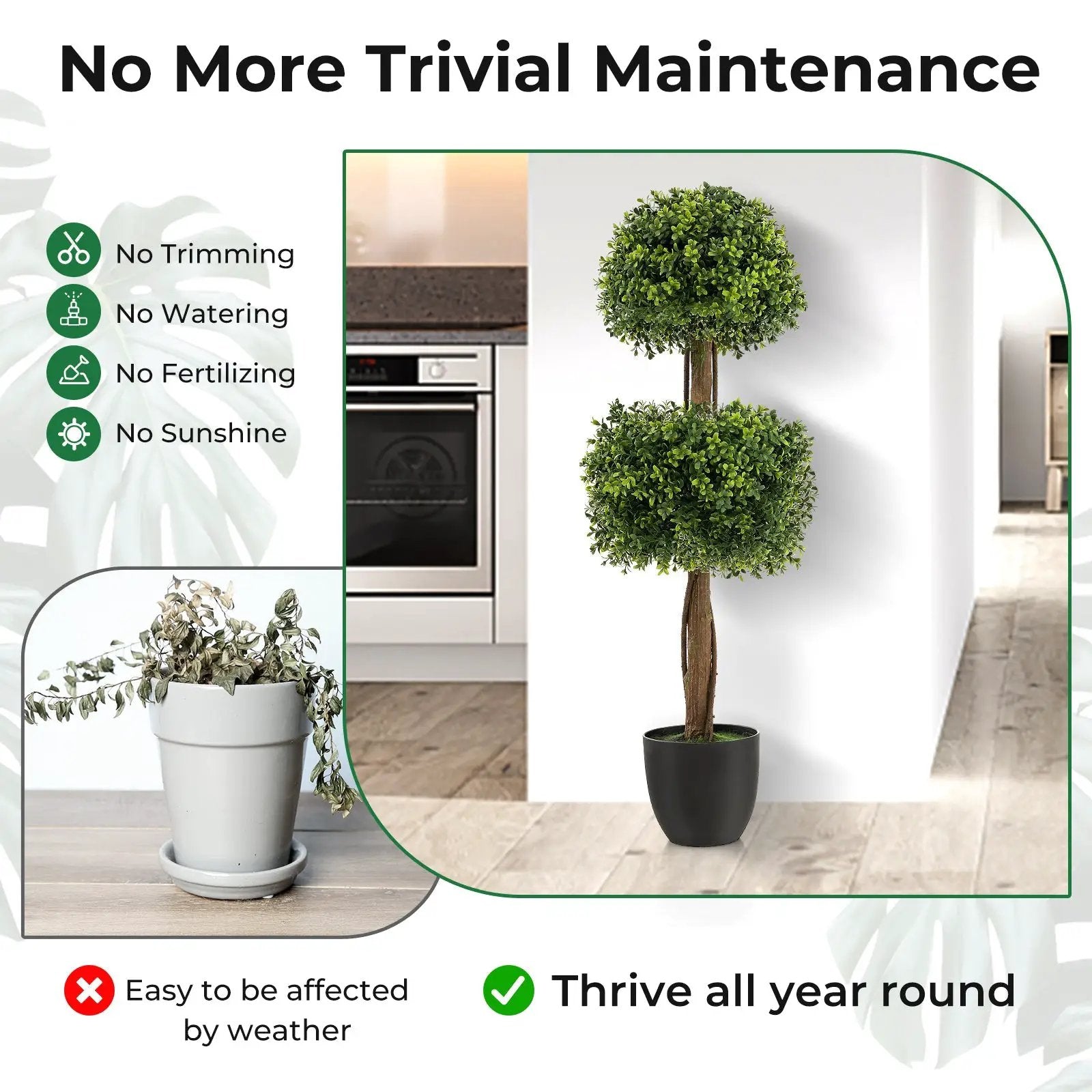 40 Inch Artificial Boxwood Topiary Ball Tree for Front Porch Patio Home-Green by DirectDeals