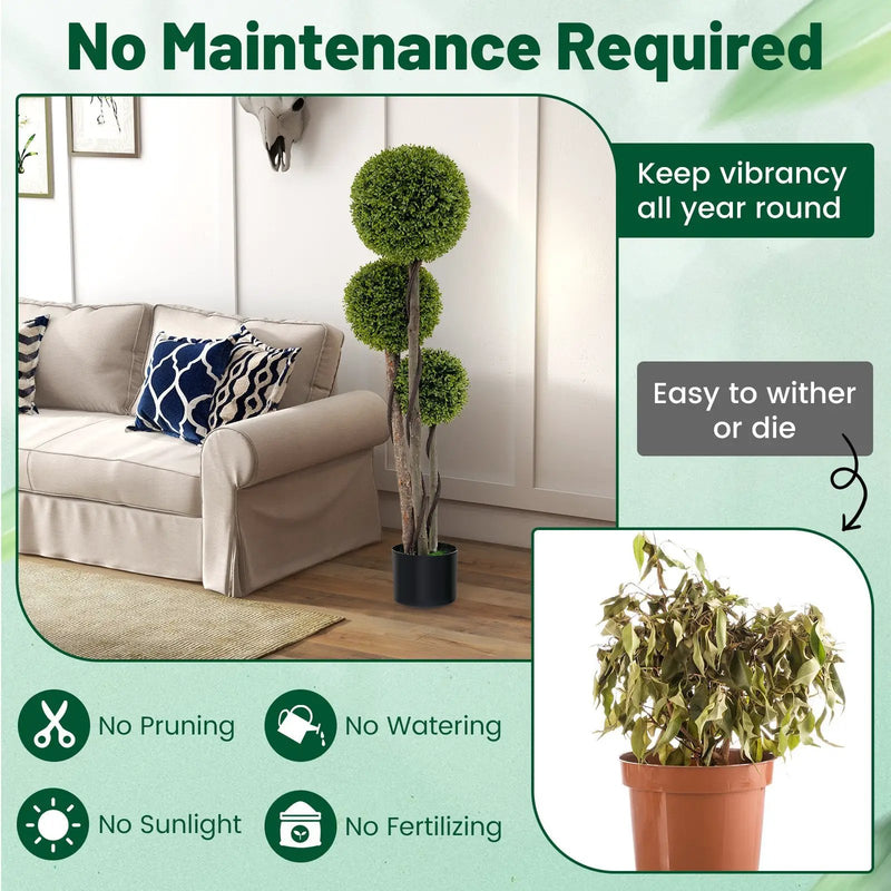 4 FT Artificial Boxwood Topiary Ball Tree in Weighted Pot with Triple Ball by DirectDeals