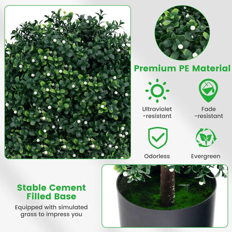 Artificial Boxwood Topiary Ball Tree Faux Bushes Ball Plants with UV Rated Leaves by DirectDeals