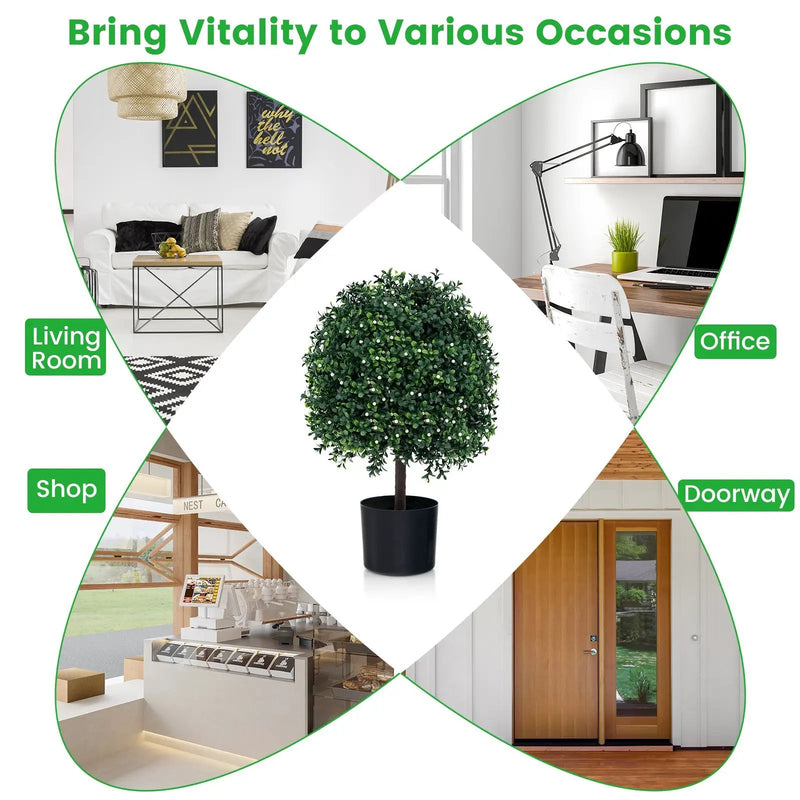 Artificial Boxwood Topiary Ball Tree Faux Bushes Ball Plants with UV Rated Leaves by DirectDeals