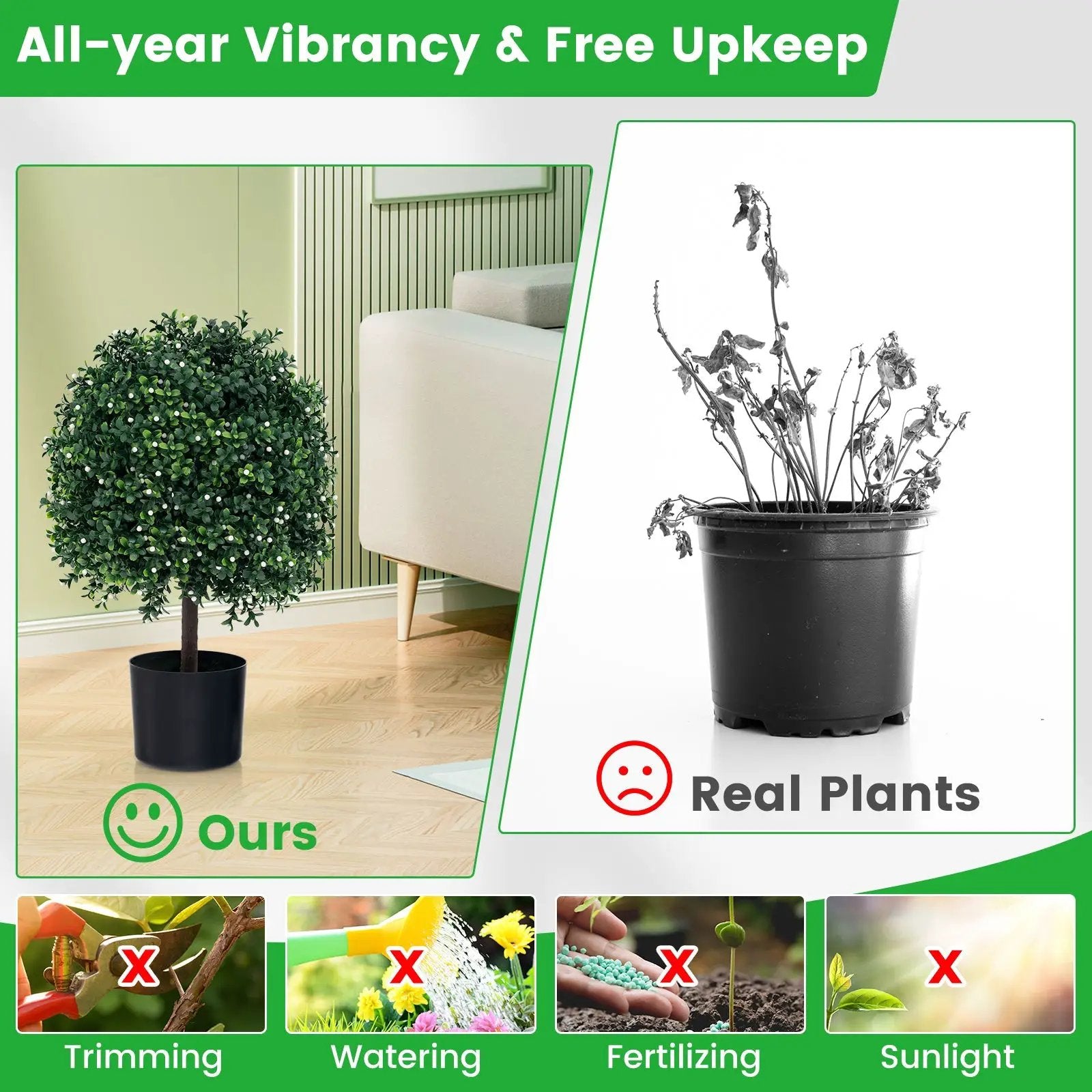 Artificial Boxwood Topiary Ball Tree Faux Bushes Ball Plants with UV Rated Leaves by DirectDeals