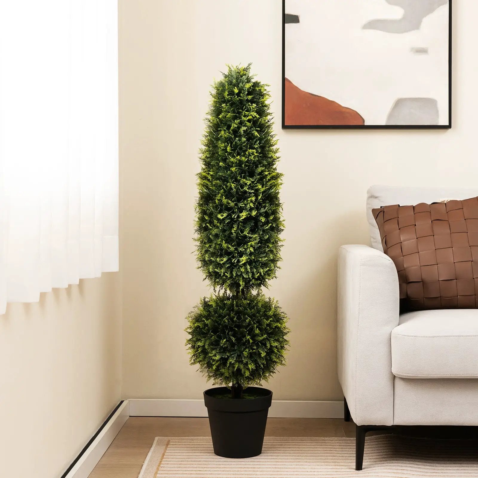 4 Feet Artificial Boxwood Topiary Tree with Natural Vines and PE Leaves-Green by DirectDeals