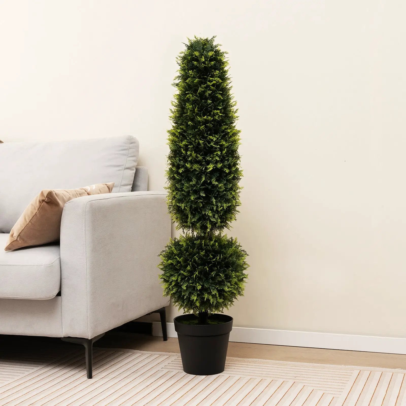 4 Feet Artificial Boxwood Topiary Tree with Natural Vines and PE Leaves-Green by DirectDeals