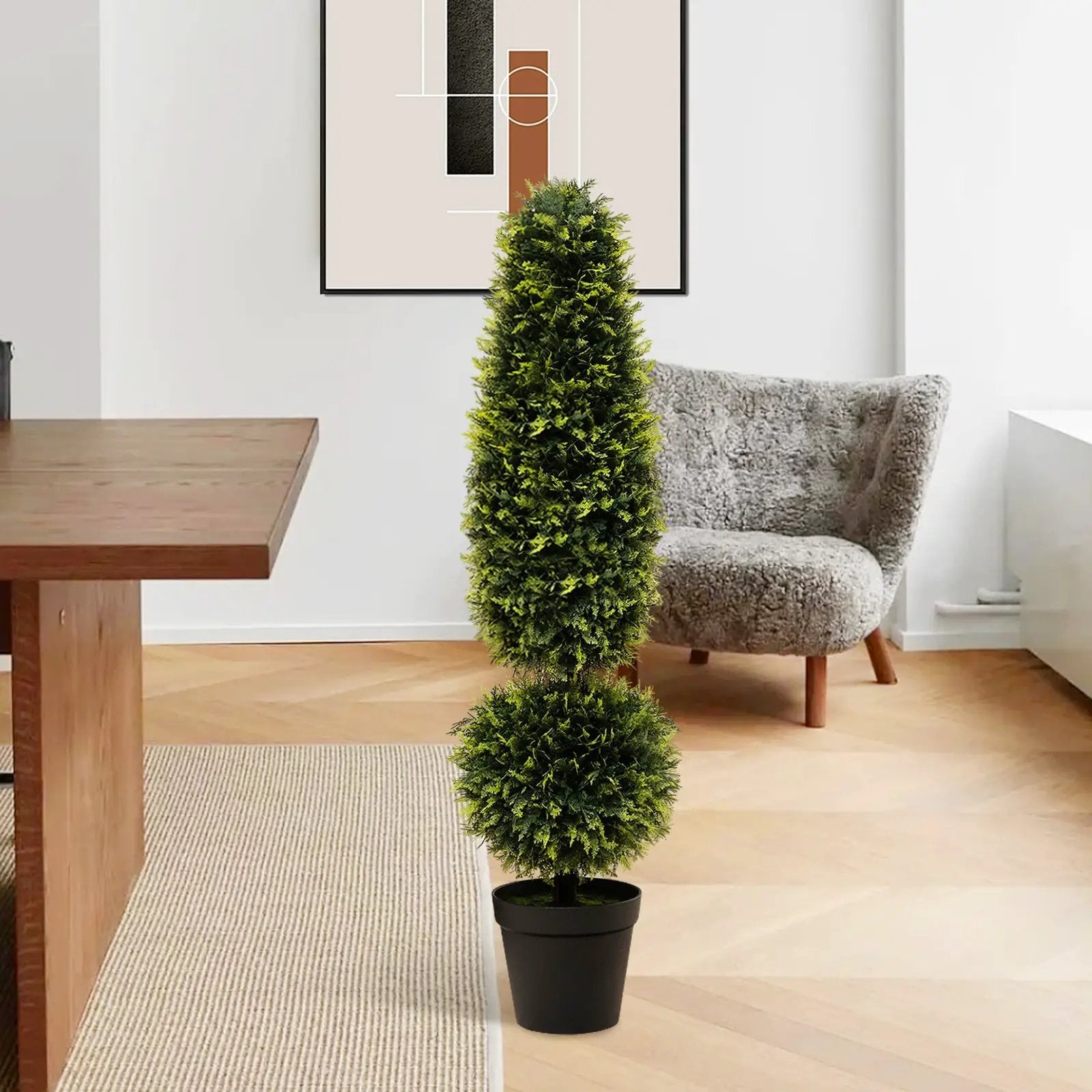 4 Feet Artificial Boxwood Topiary Tree with Natural Vines and PE Leaves-Green by DirectDeals