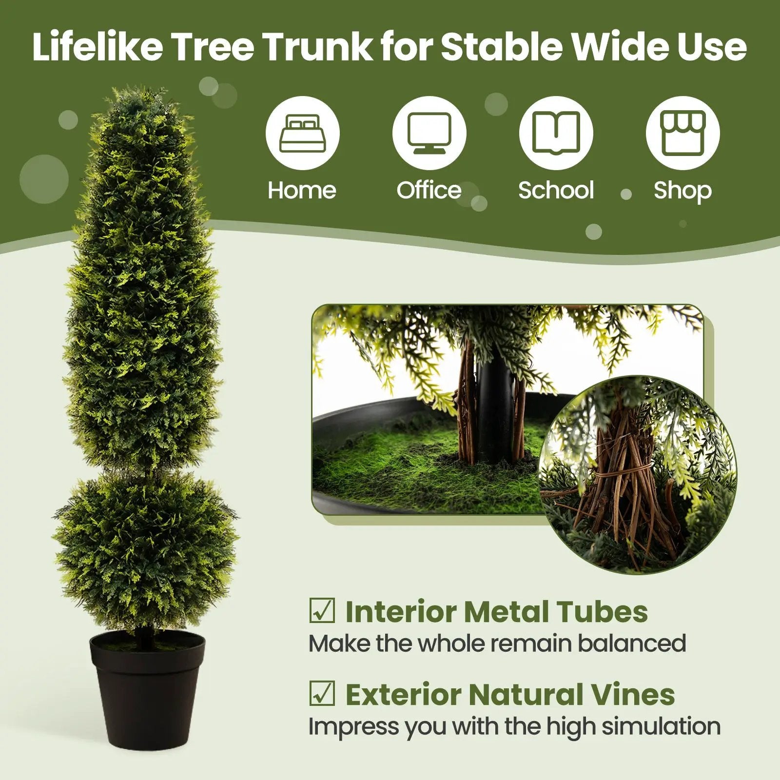 4 Feet Artificial Boxwood Topiary Tree with Natural Vines and PE Leaves-Green by DirectDeals