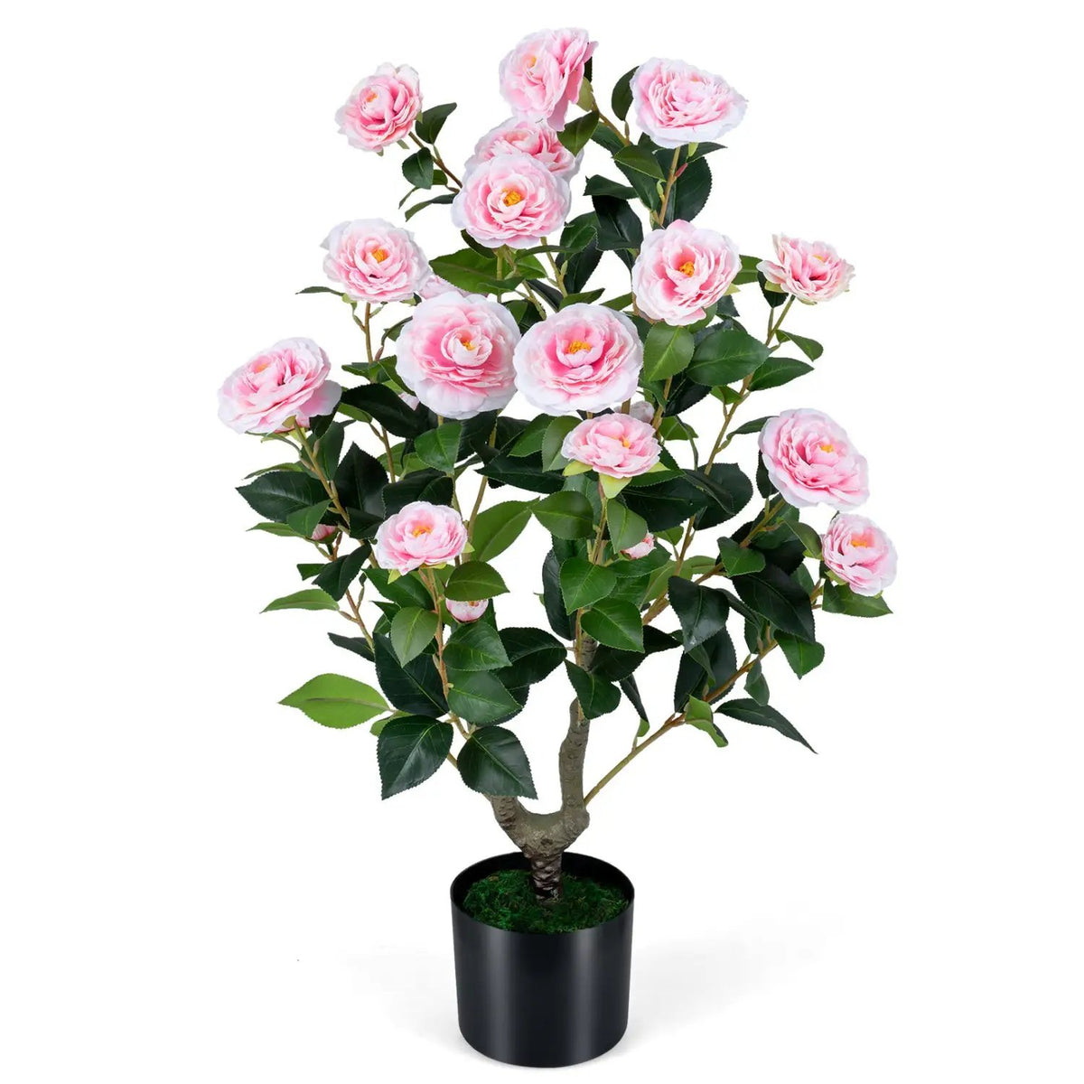 Artificial Camellia Tree Faux Flower Plant in Cement-Filled Pot, photo 3 of 4