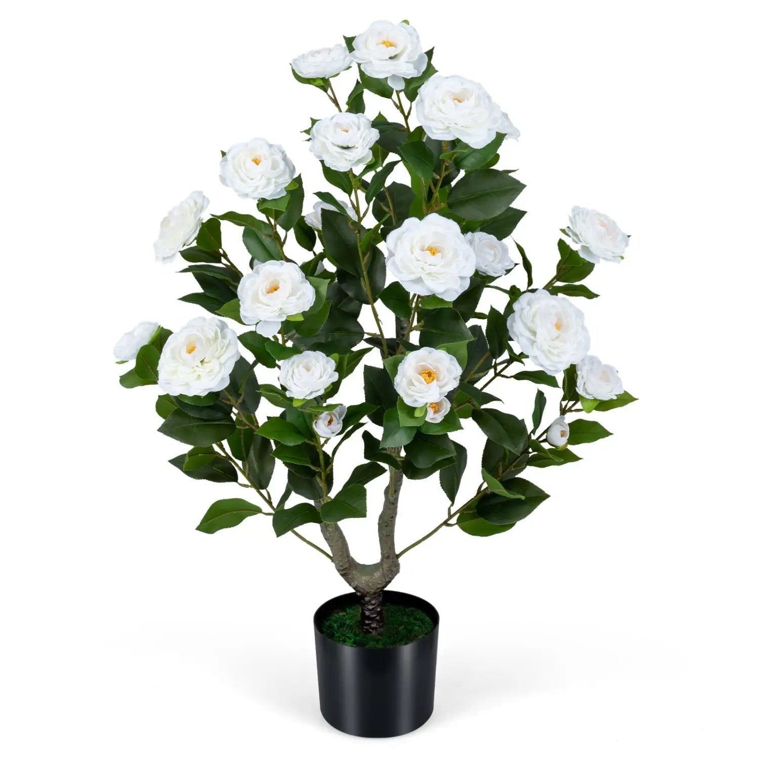 Artificial Camellia Tree in Cement Pot 35.5" Faux Flower Plant by DirectDeals