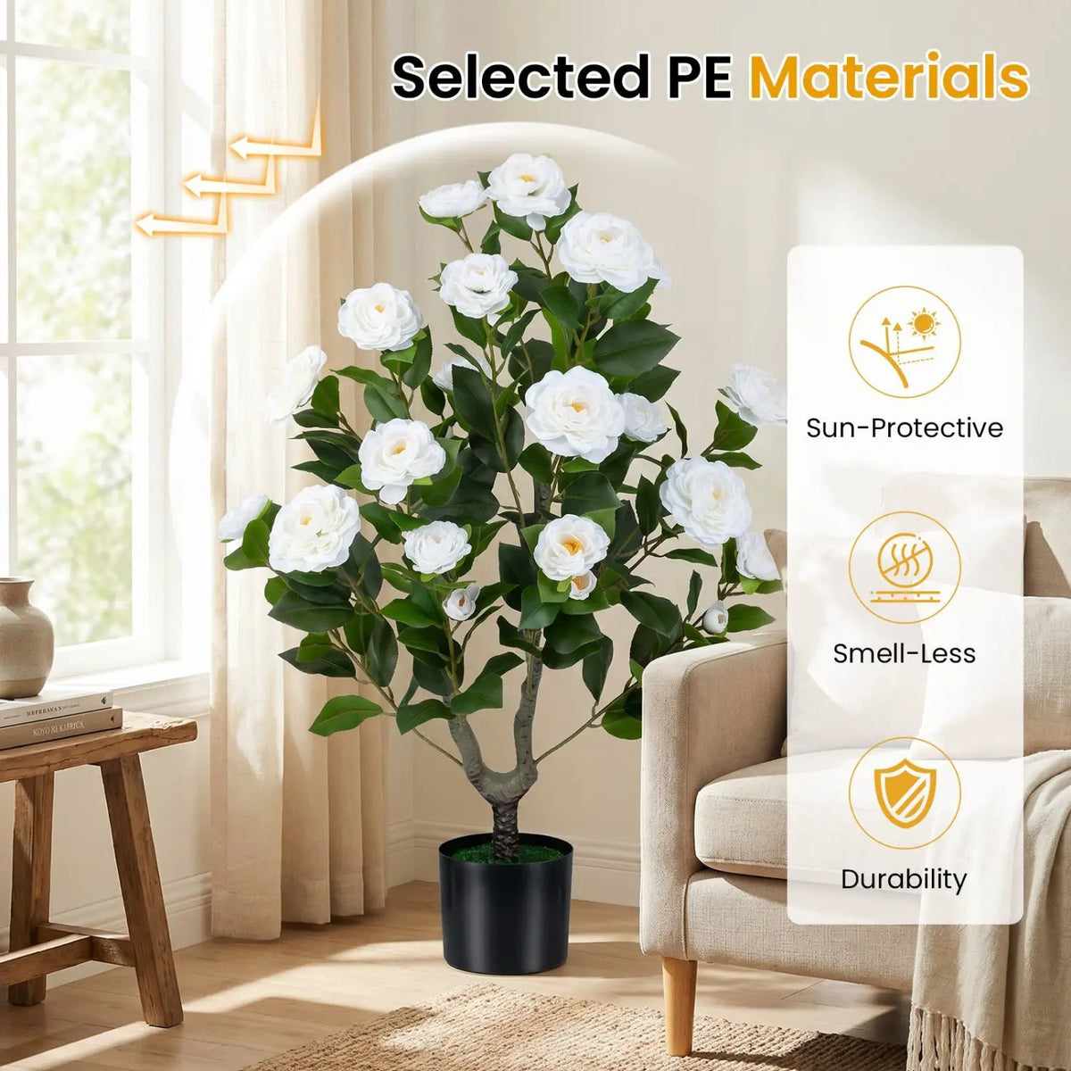 Artificial Camellia Tree in Cement Pot 35.5" Faux Flower Plant, photo 6 of 16