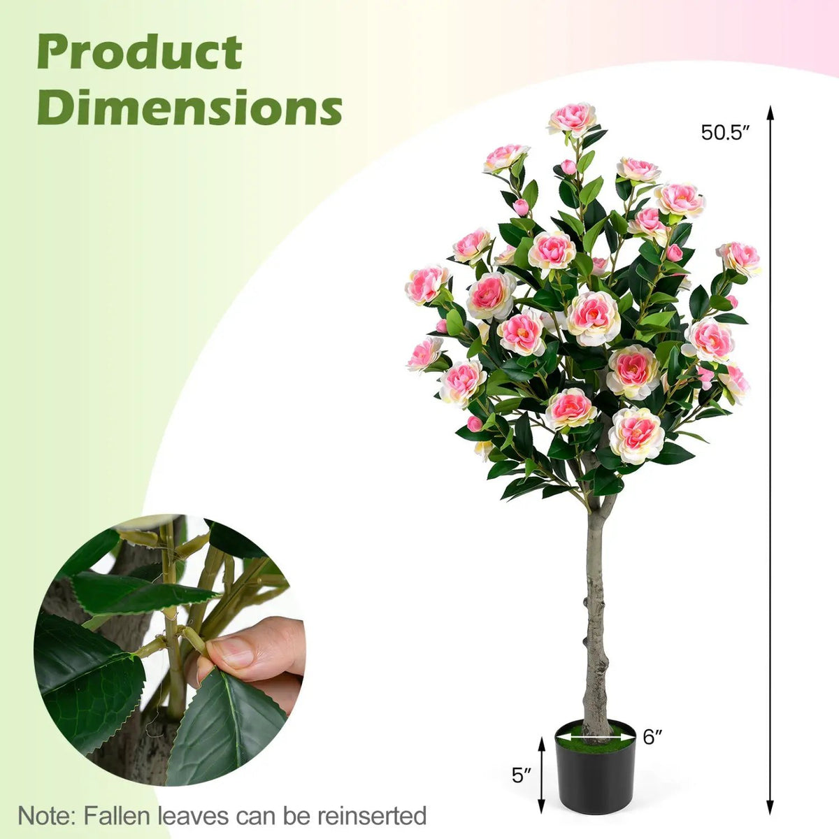 Artificial Camellia Tree with 27 Blossoms in Cement Pot, photo 11 of 16
