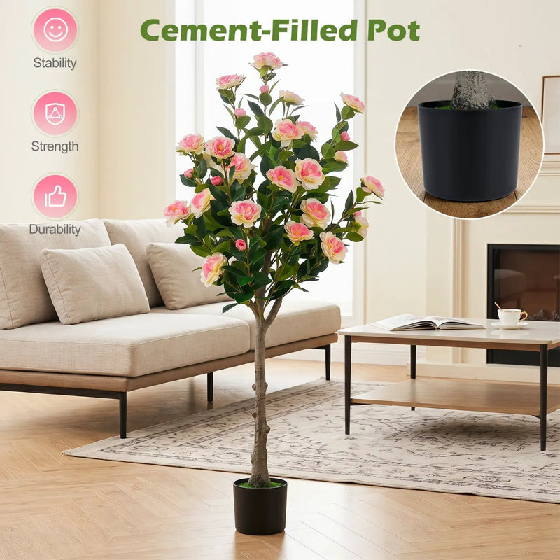Artificial Camellia Tree with 27 Blossoms in Cement Pot by DirectDeals