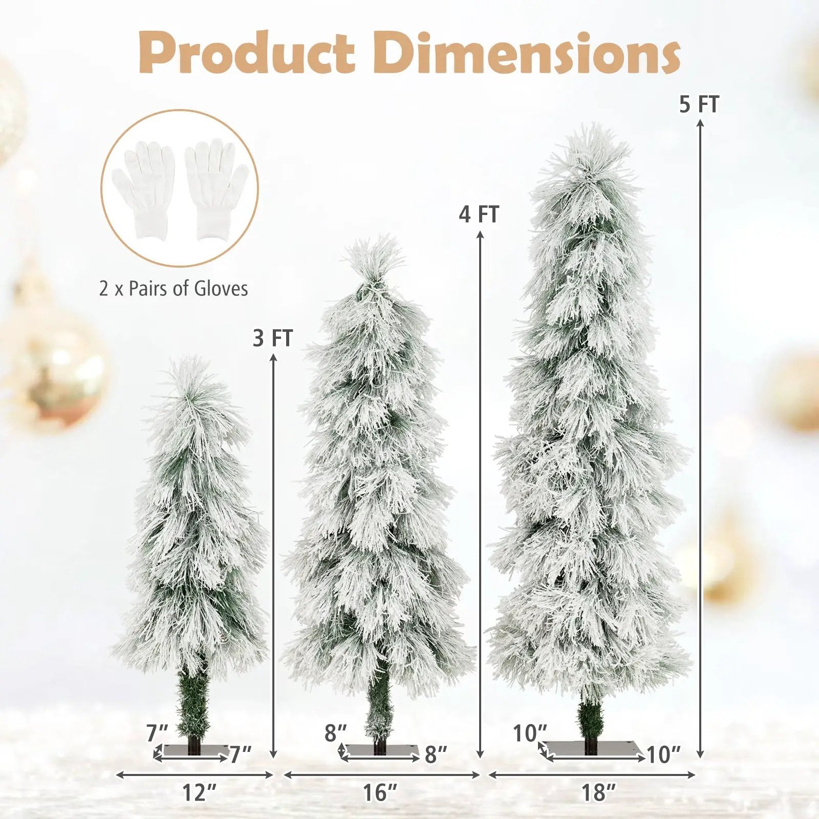 Artificial Christmas Tree Set of 3 with Snow-flocked Branch Tips and LED Lights by DirectDeals