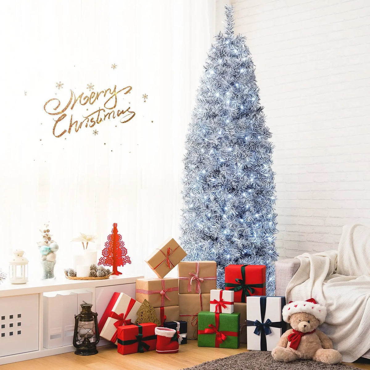 6 FT Pre-Lit Artificial Christmas Tree with 250 Cool-White LED Lights Black and White, photo 2 of 16